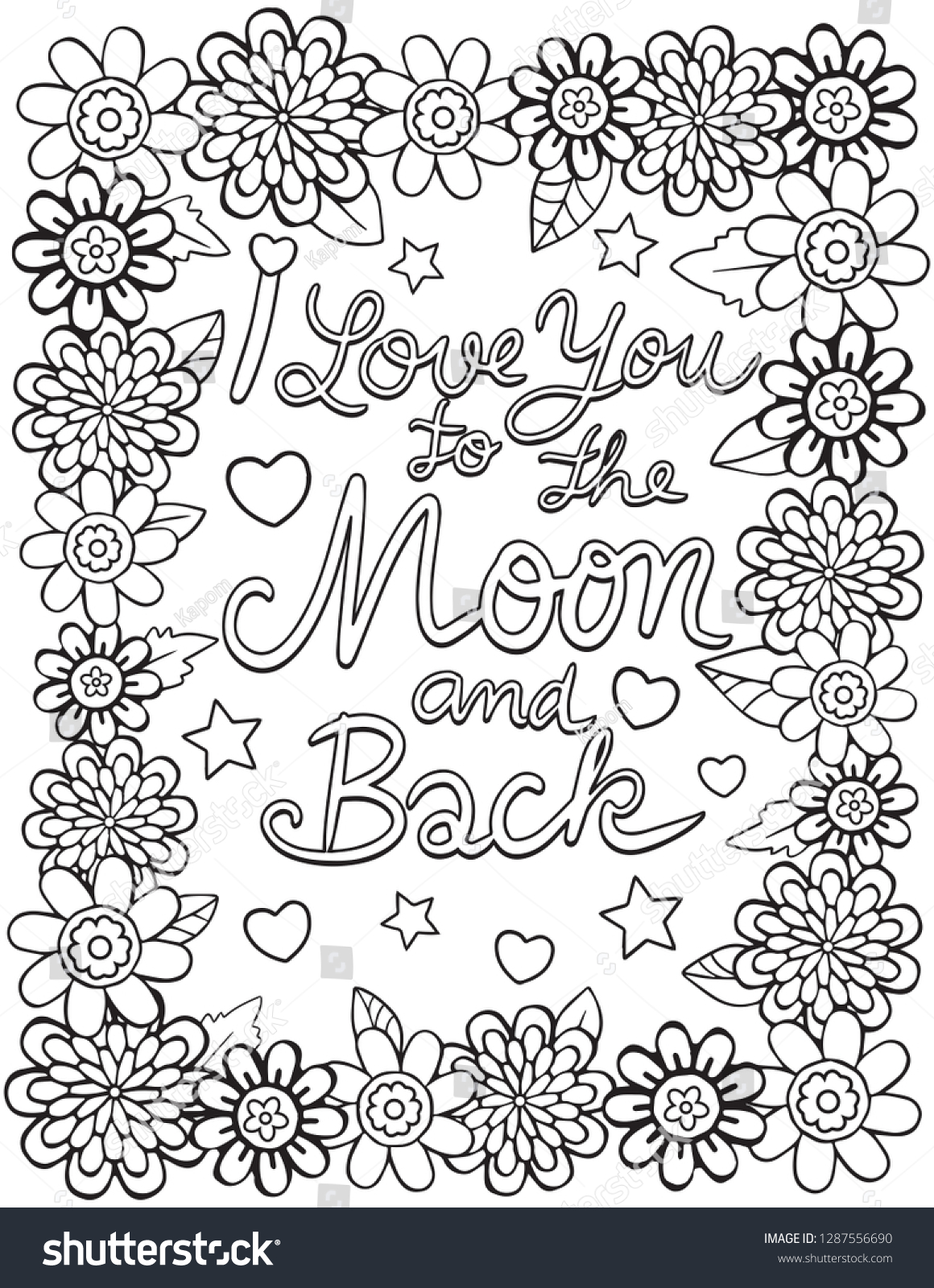 Love you moon back font flower stock vector royalty free