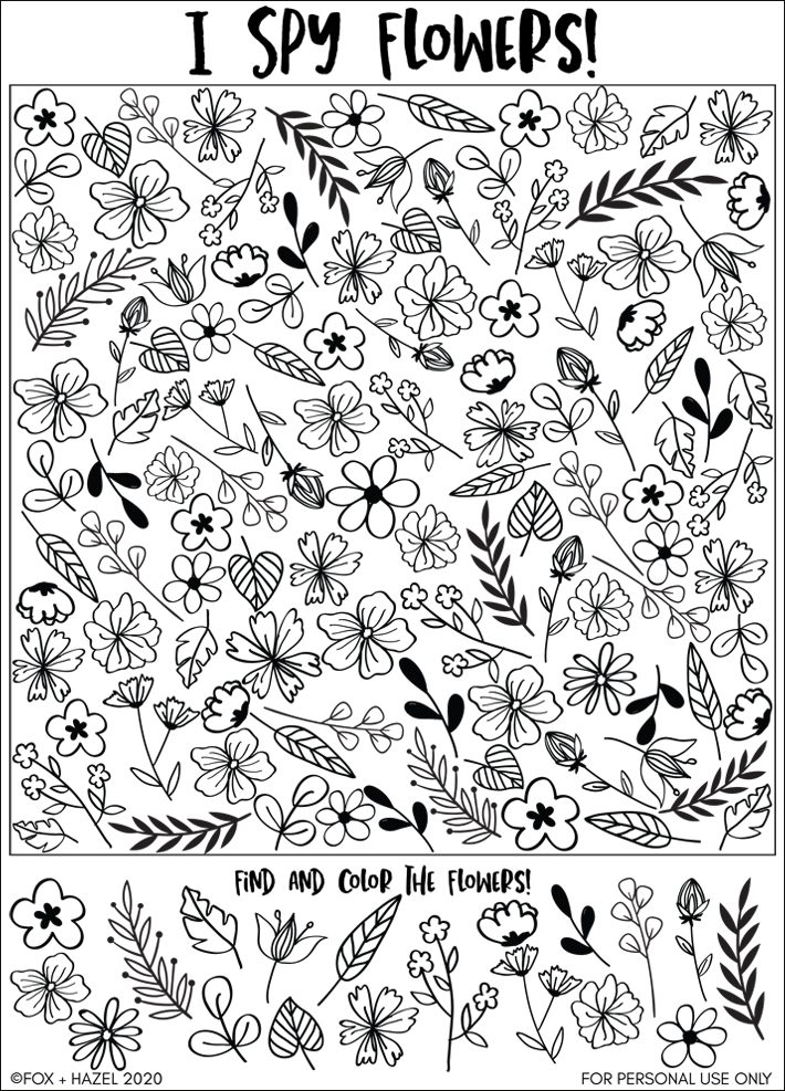 Free printable i spy flowers activity sheet fox hazel