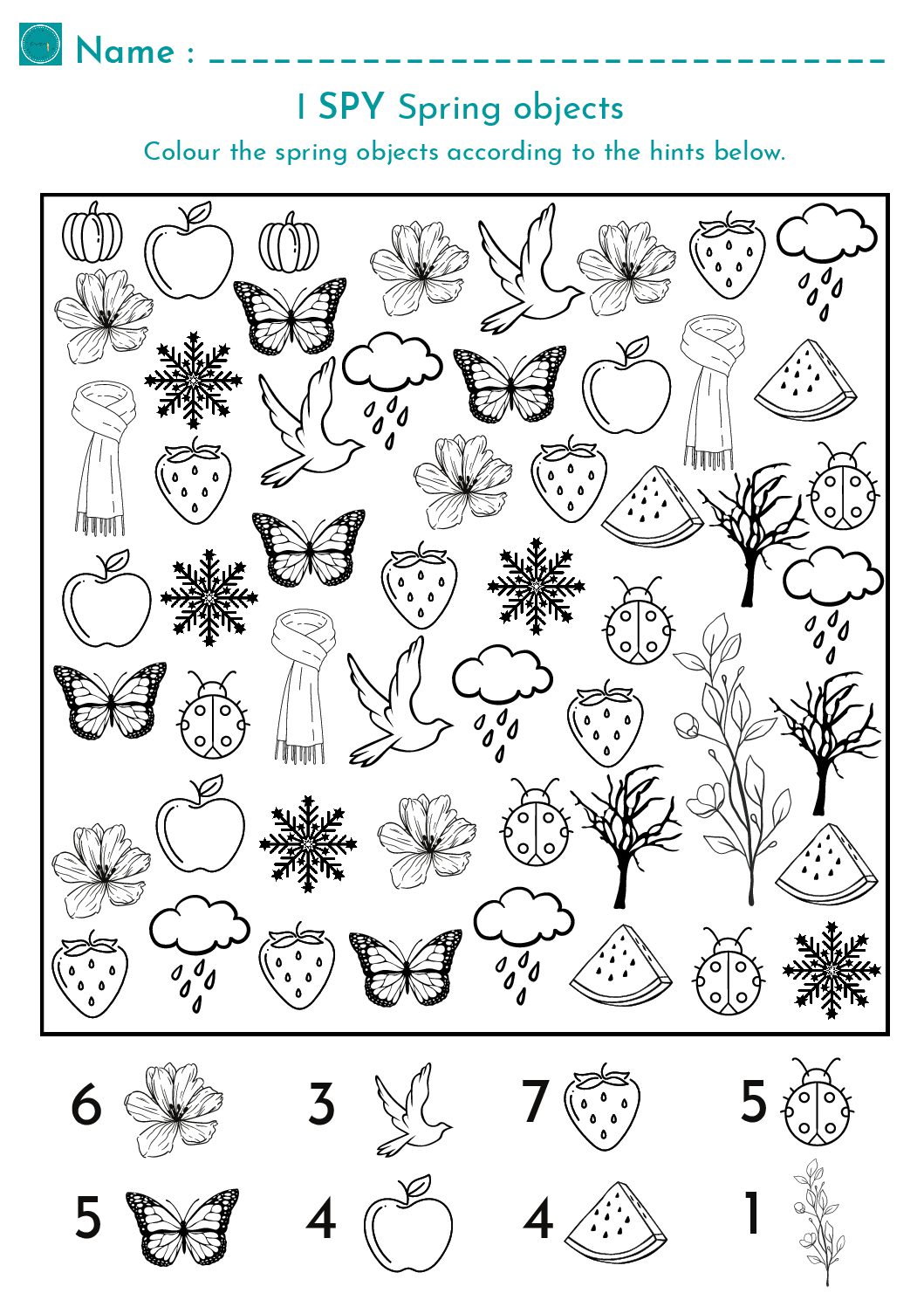 Free spring activity sheet â i spy colouring â teacha