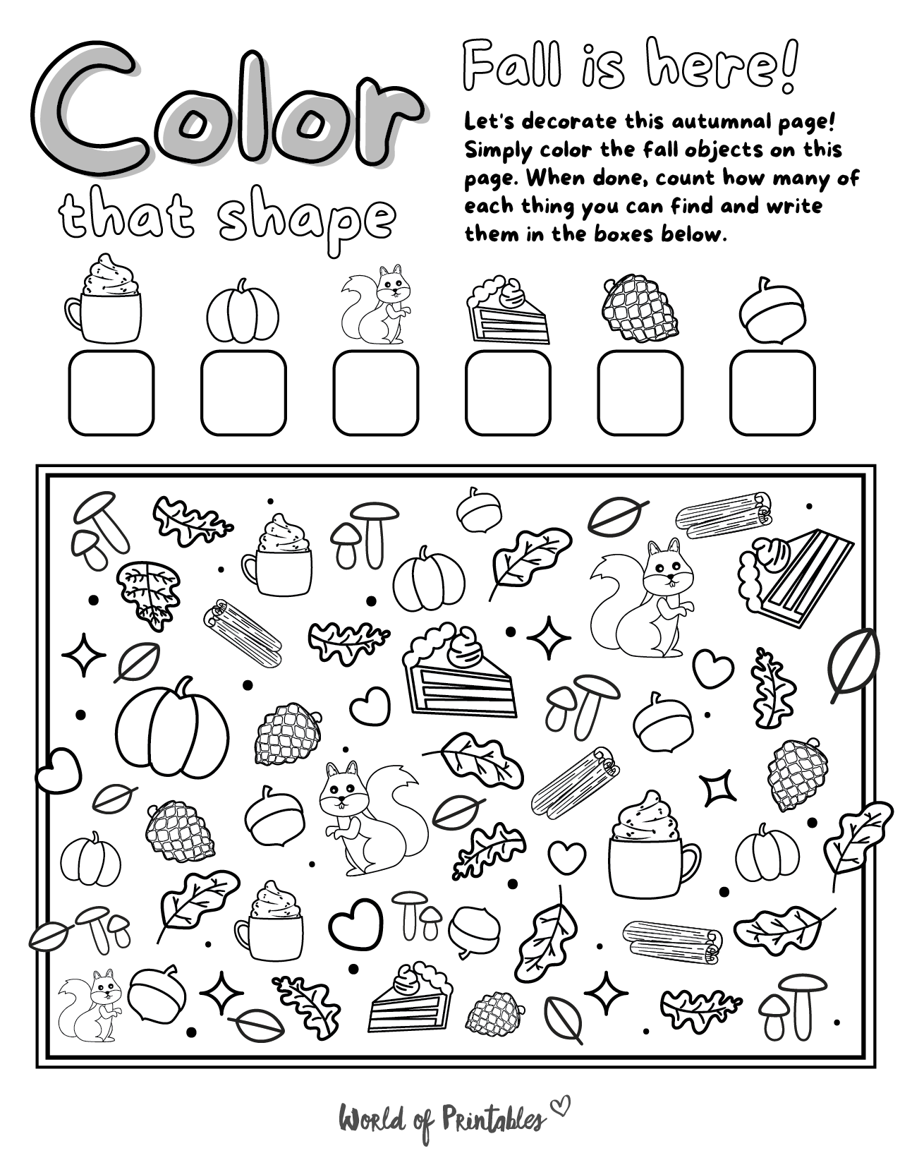 Free printable i spy fall coloring page game