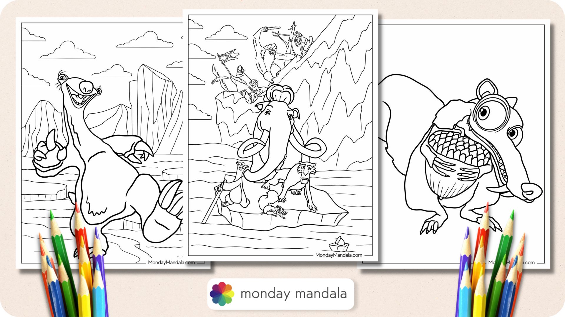 Ice age coloring pages free pdf printables