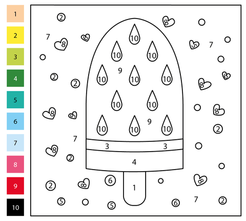 Fruit icecream color by number free printable coloring pages