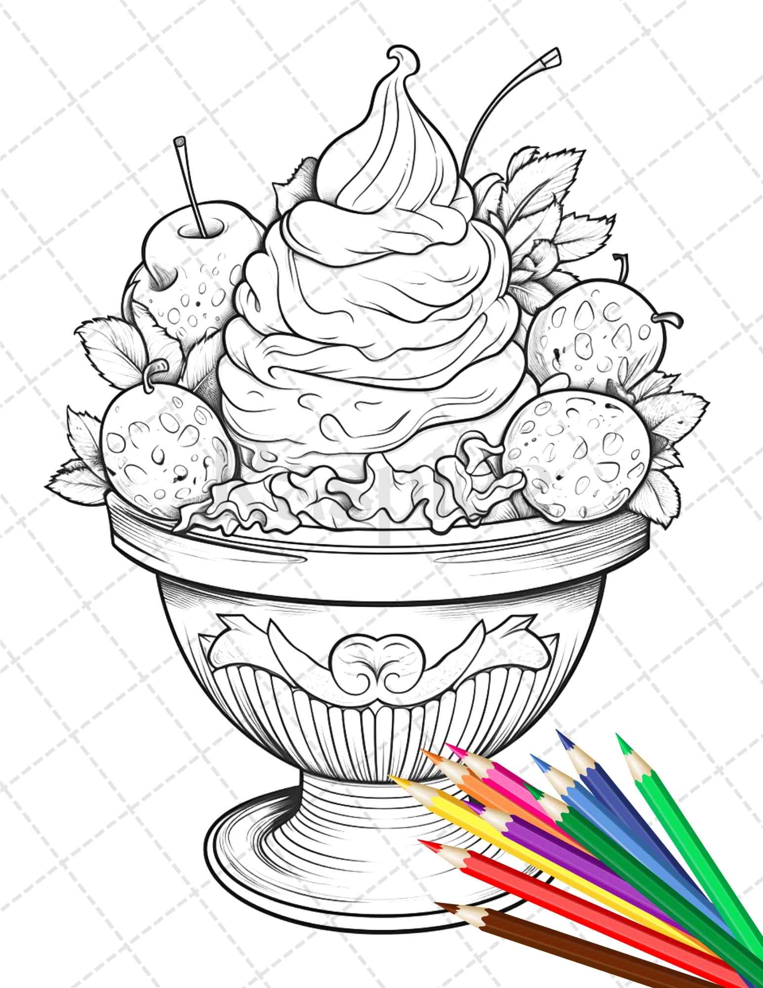 Printable ice cream desserts coloring pages for adults and kids gr â coloring