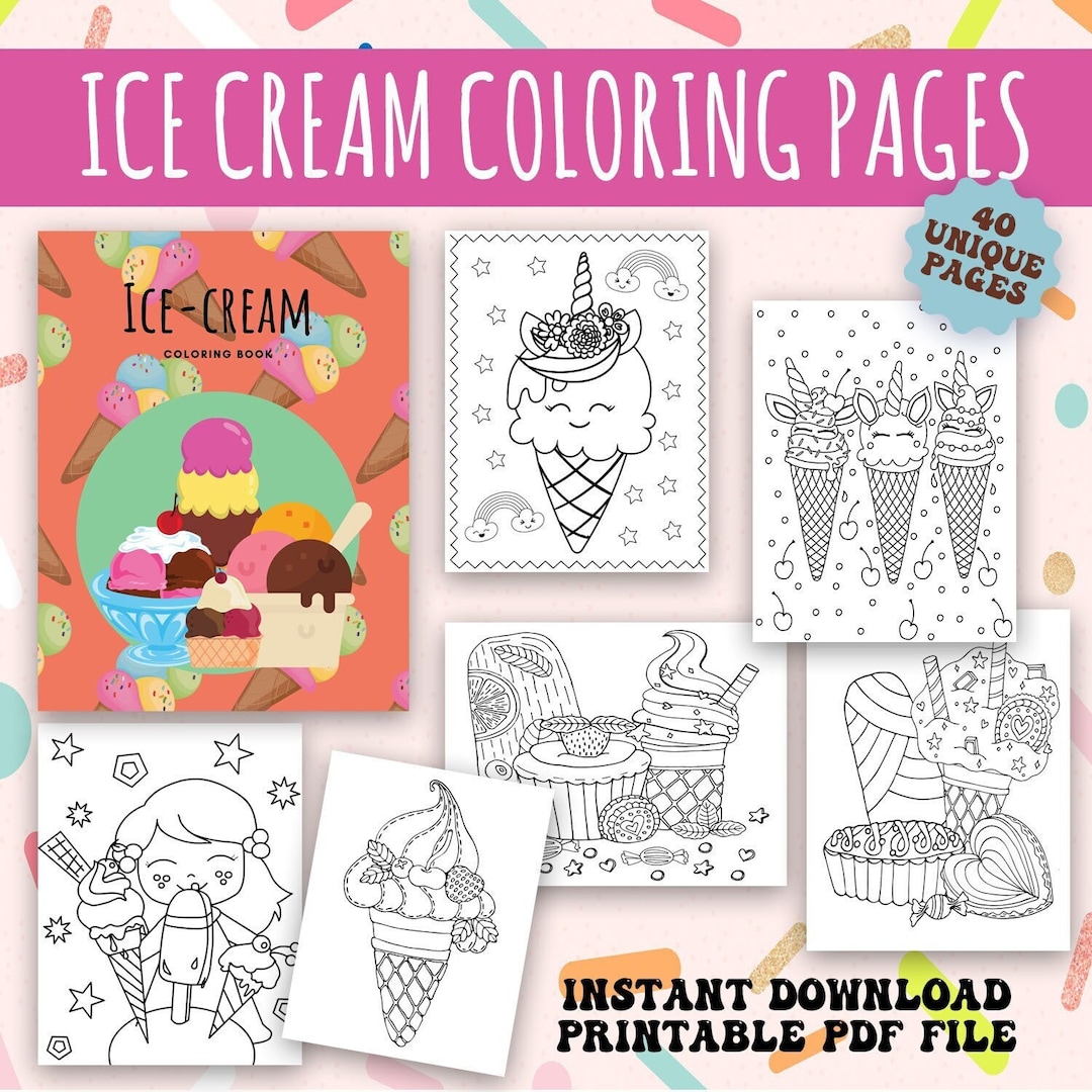 Printable ice cream coloring pages instant download