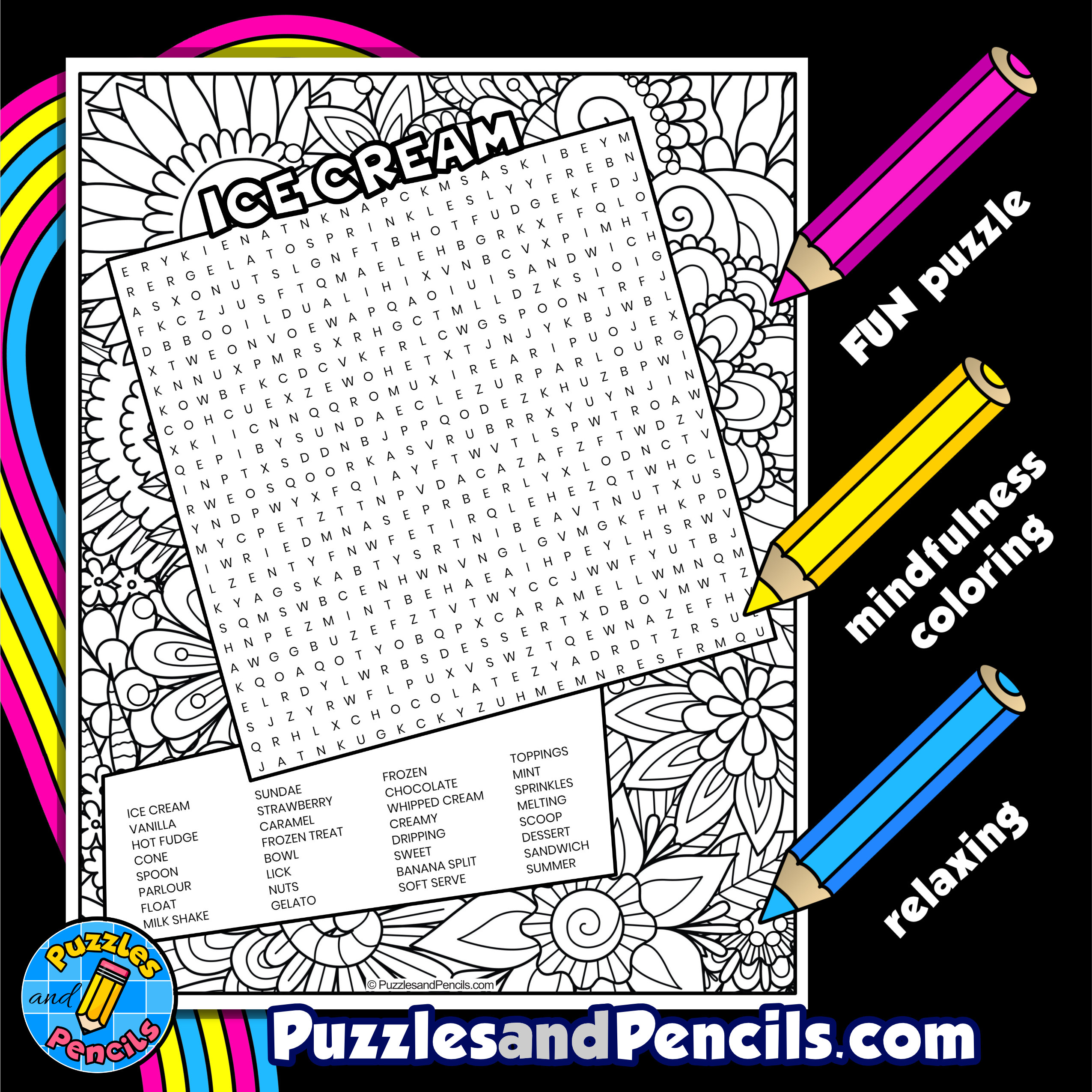 Ice cream word search puzzle with coloring summer wordsearch made by teachers