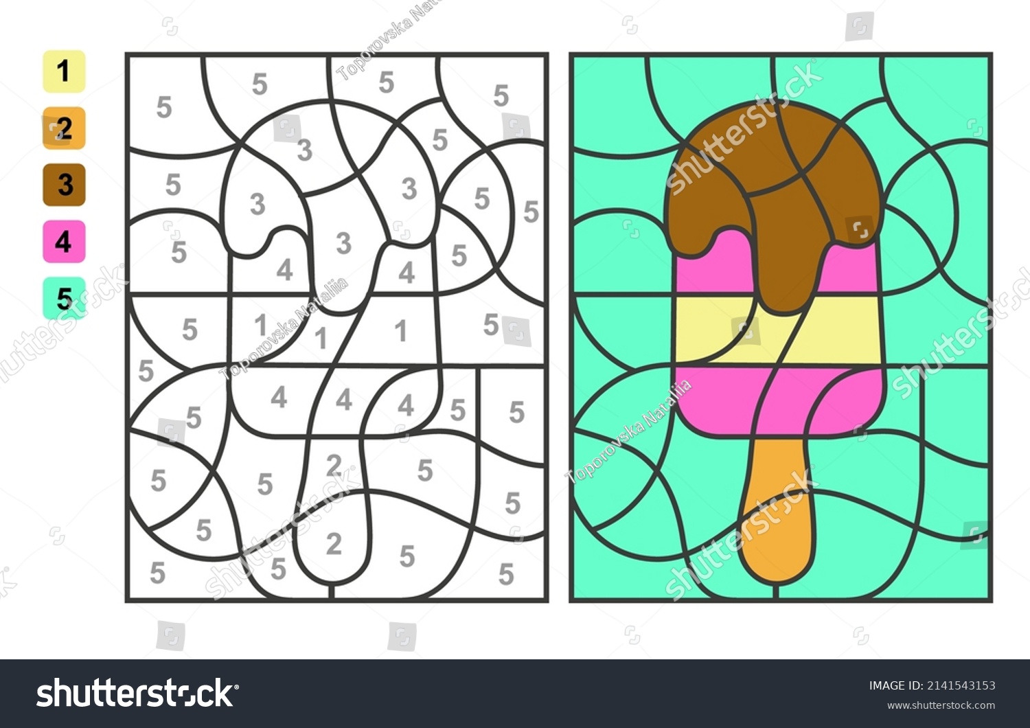Color by numbers ice cream puzzle stock vector royalty free