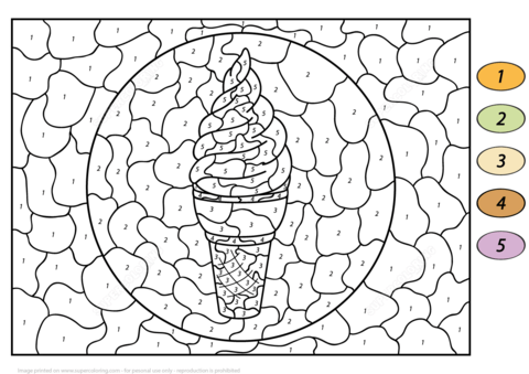 Sweet and tasty ice cream color by number free printable coloring pages