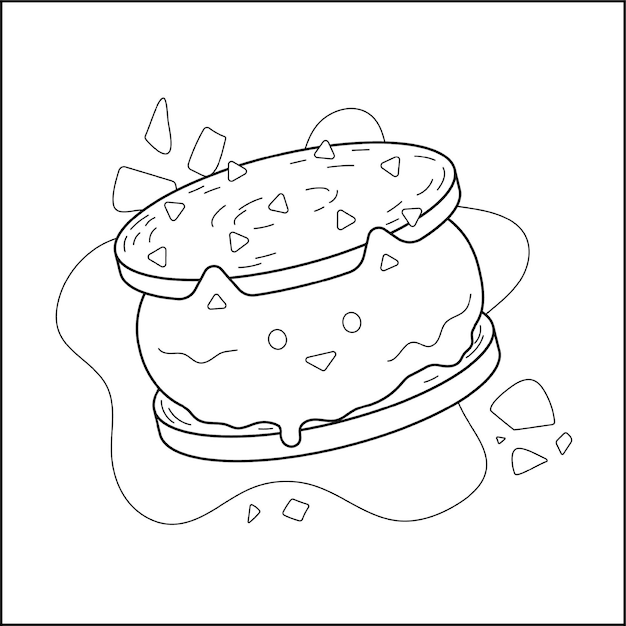 Premium vector cat shaped ice cream sandwich with chocolate chips coloring page