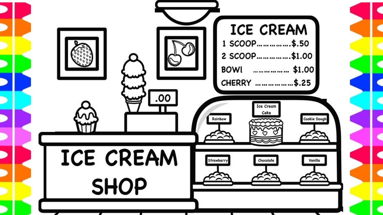 Ice crea shop drawing coloring for kids and toddlers lets draw and learn together