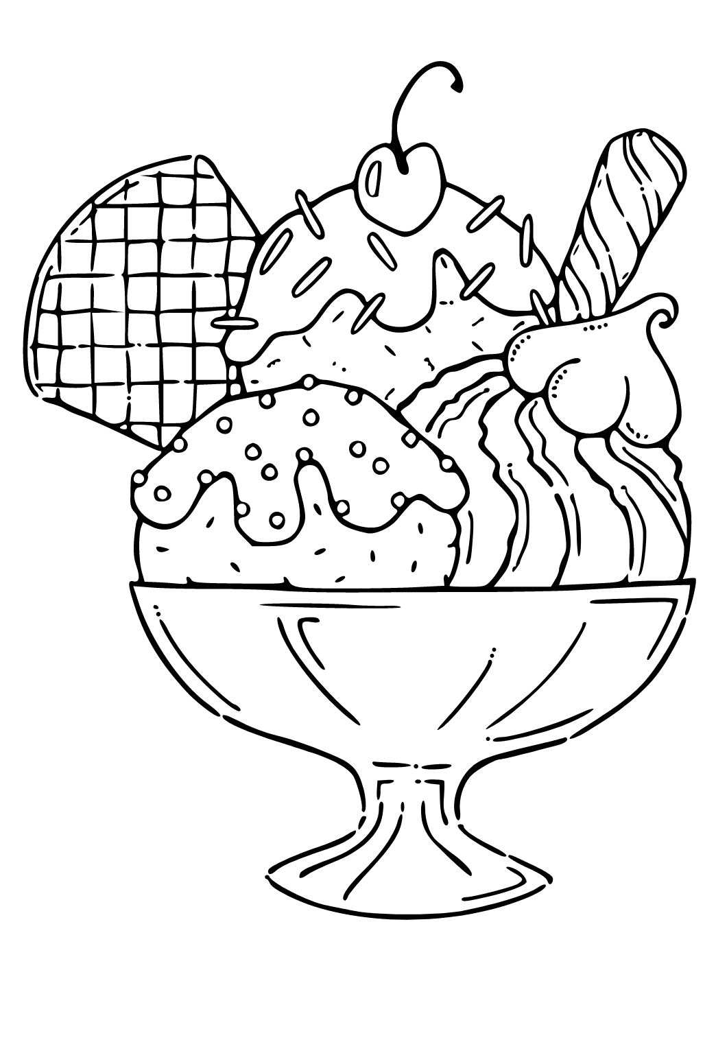 Free printable ice cream bowl coloring page for adults and kids