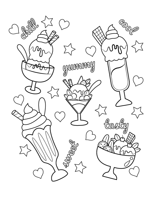 Printable ice cream sundaes coloring page