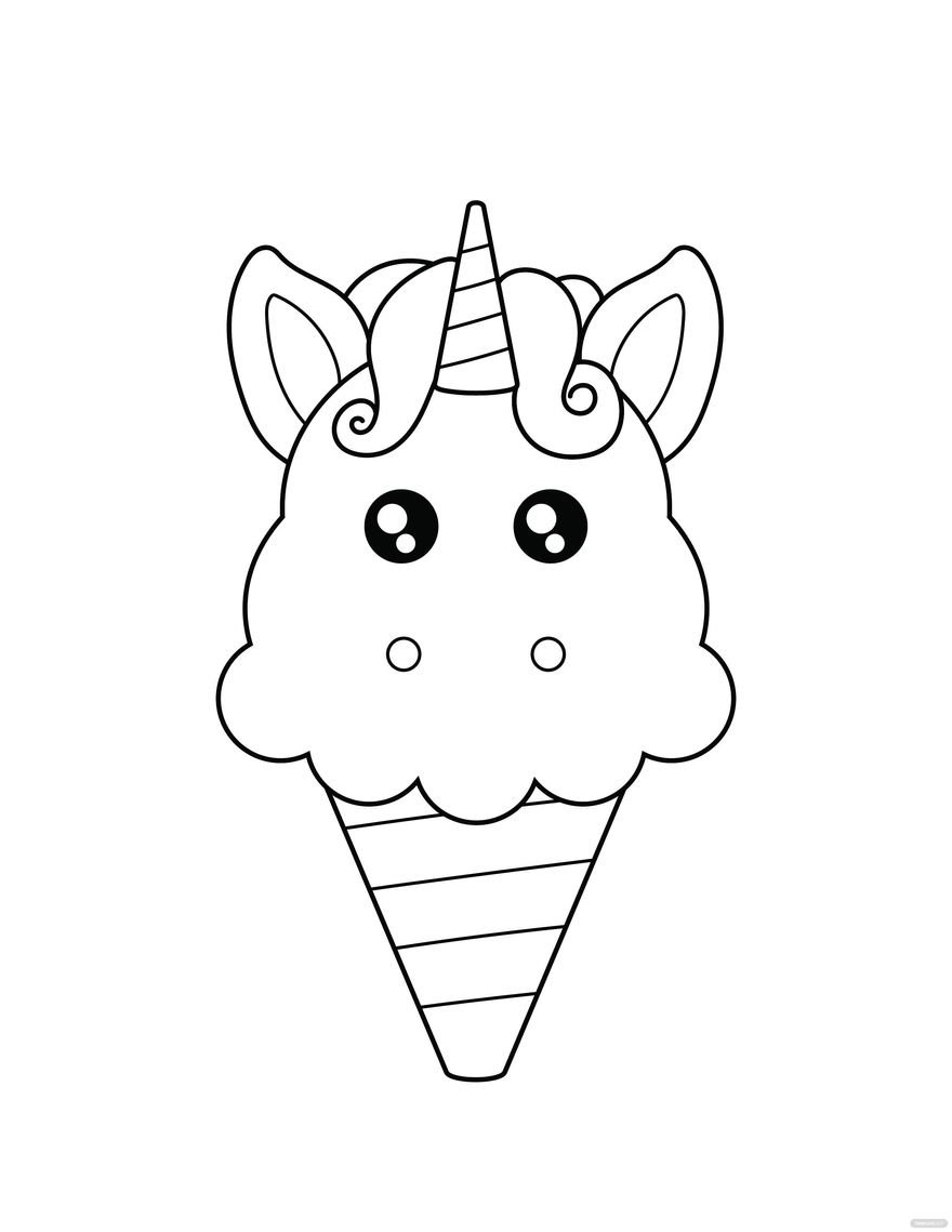 Free unicorn ice cream coloring page