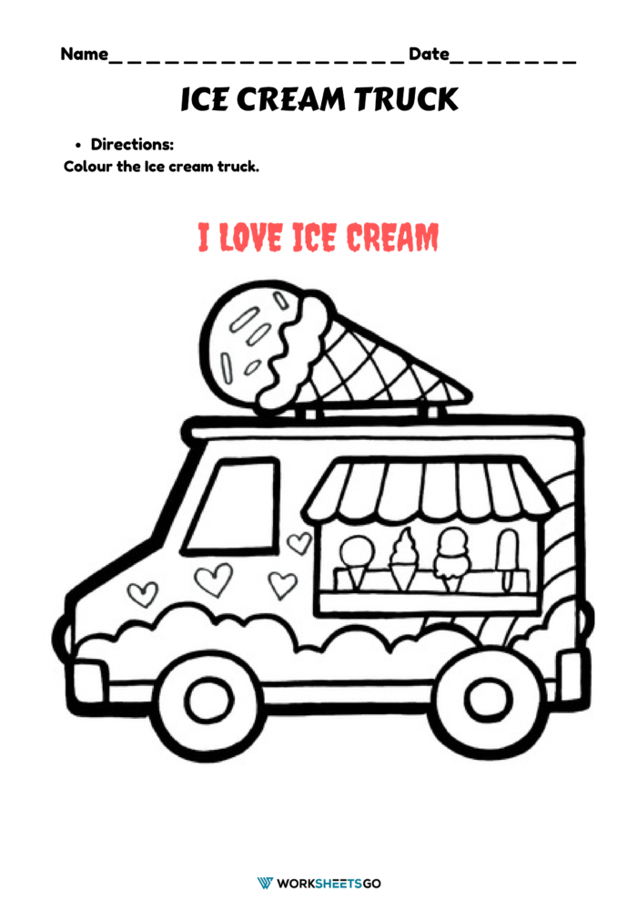 Ice cream truck colouring worksheet