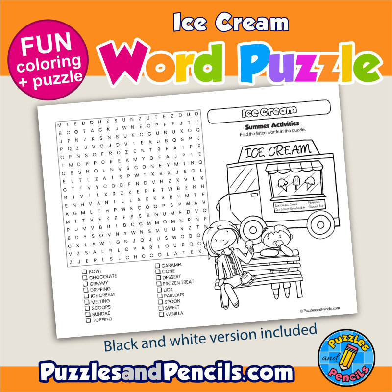 Ice cream word search puzzle activity page and coloring summer wordsearch made by teachers