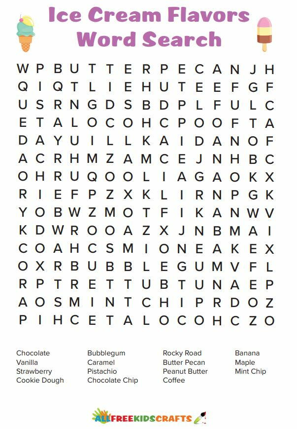 Ice cream flavors word search