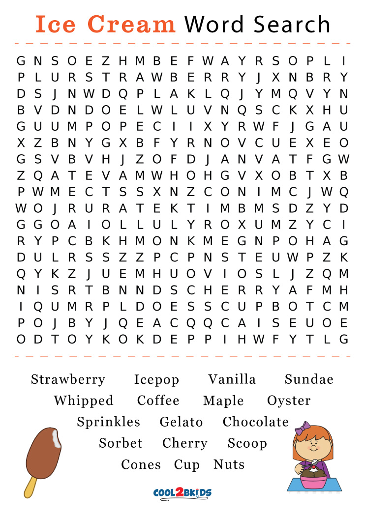 Printable ice cream word search