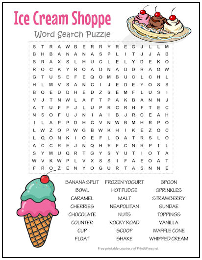 Ice cream shoppe word search puzzle print it free