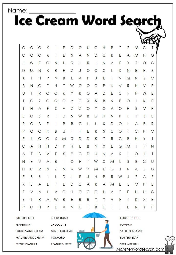 Ice cream word search words word seach word find