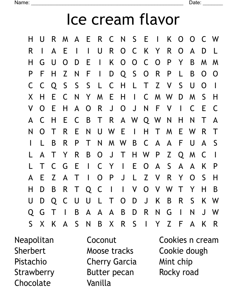 Ice cream word search