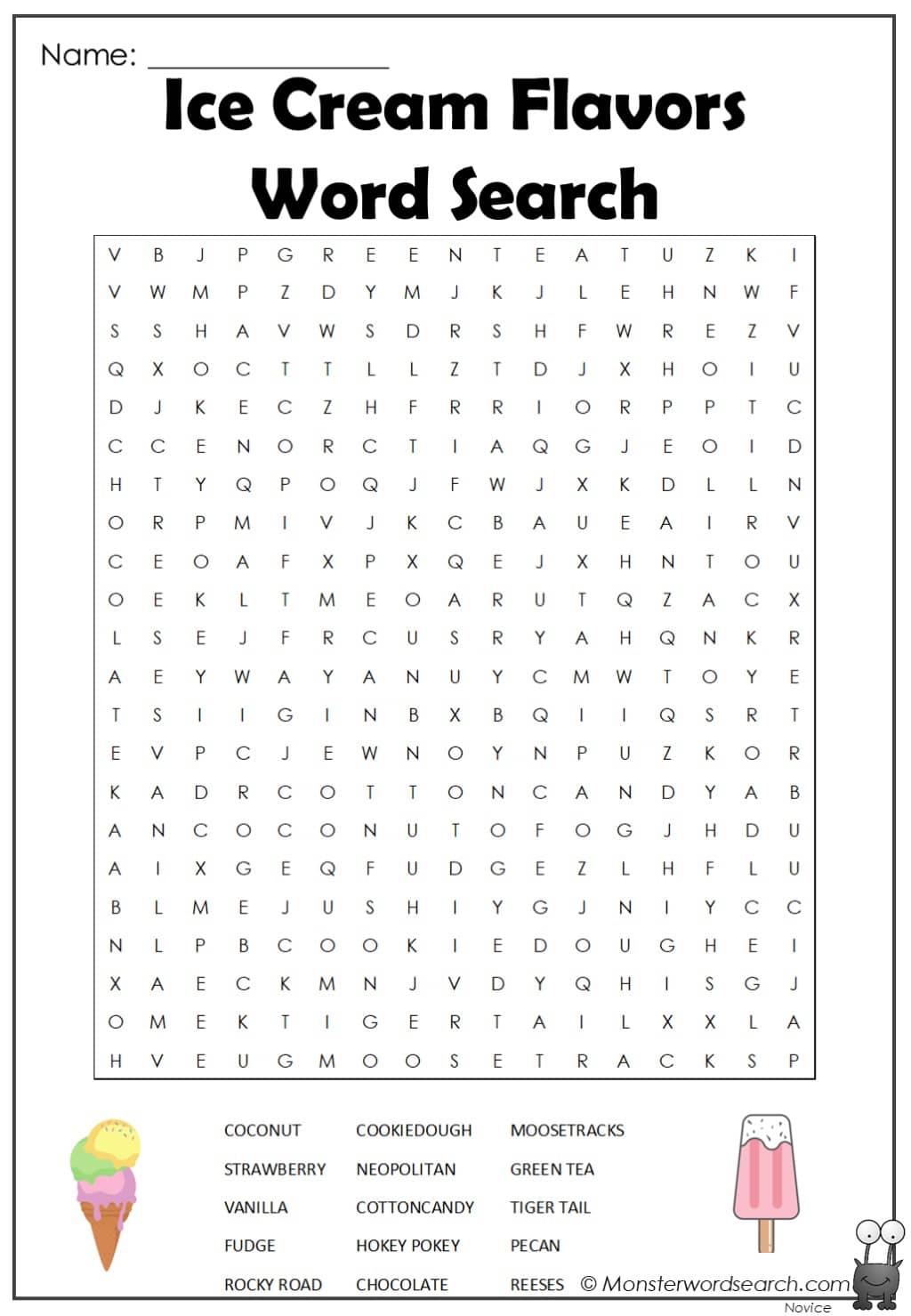 Ice cream flavors word search