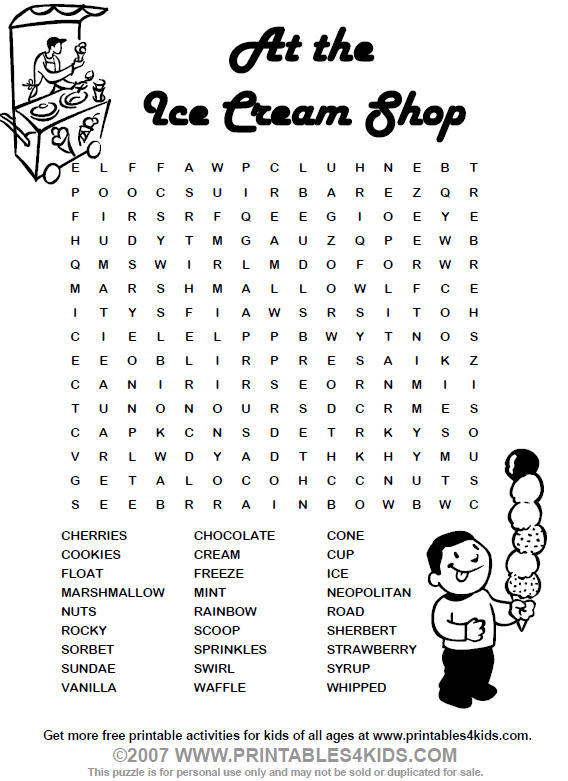 Ice cream word search â printables for kids â free word search puzzles coloring pages and other activities