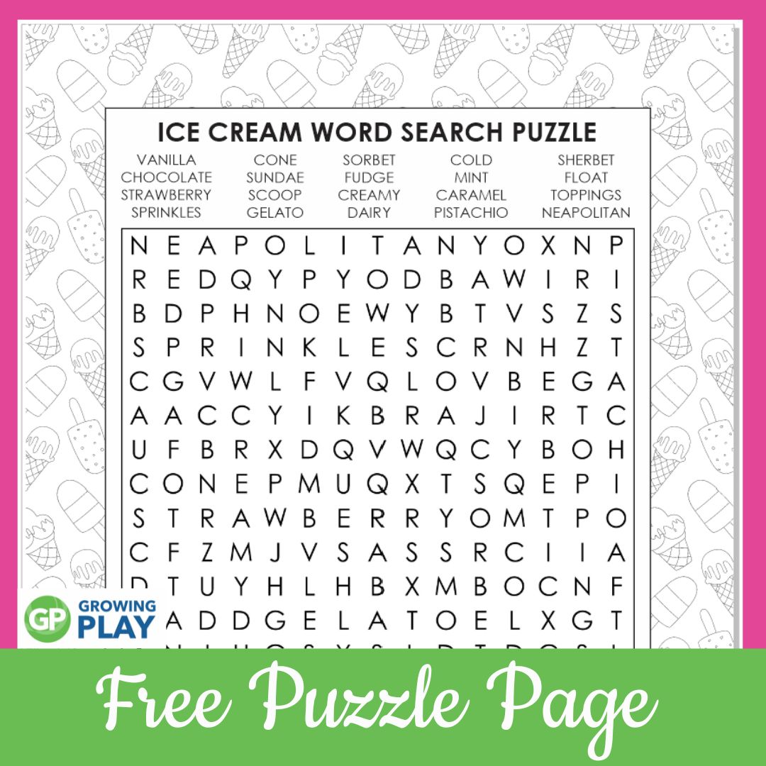 Ice cream word search free printable