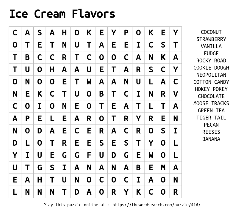 Download word search on ice cream flavors