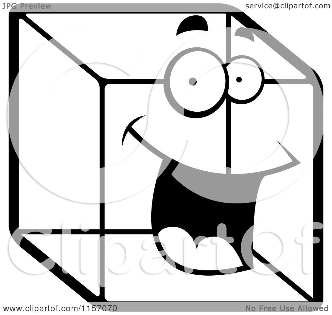 Cartoon clipart of a black and white happy ice cube character