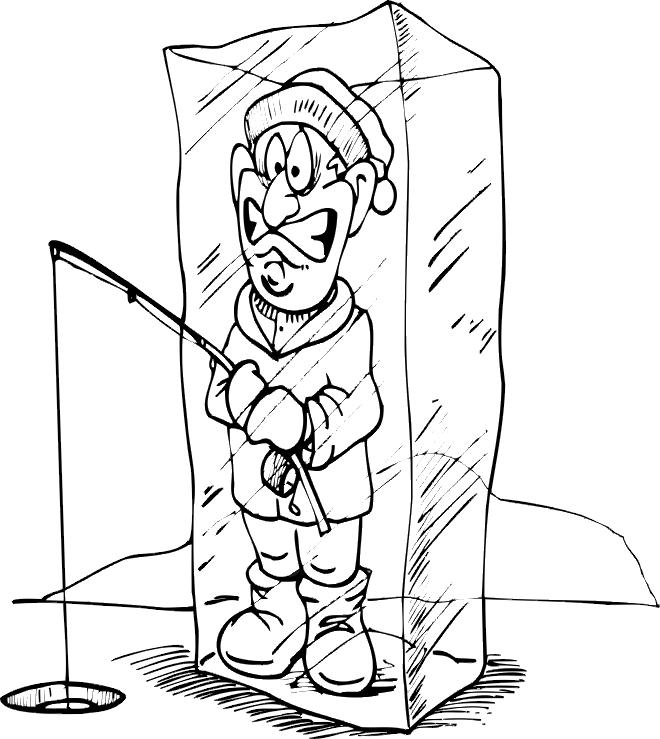 Ice cube coloring page ice fisherman stuck in block of ice