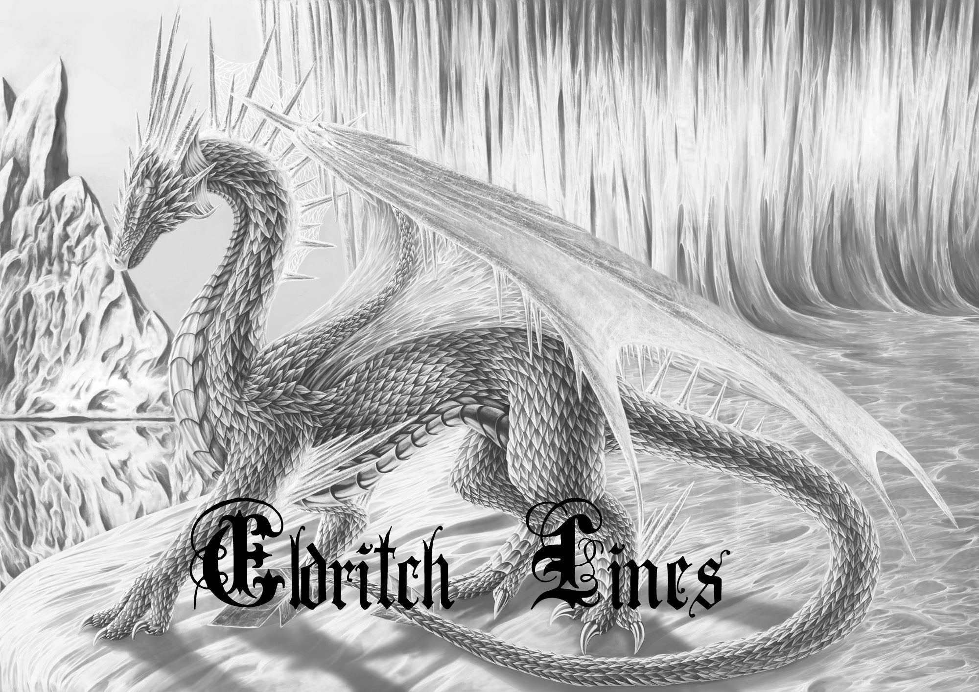 Ice dragon printable fantasy adult coloring grayscale page digital download pdf file
