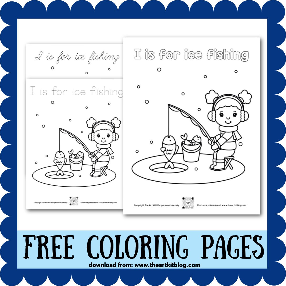 Letter i is for ice fishing coloring pages â the art kit