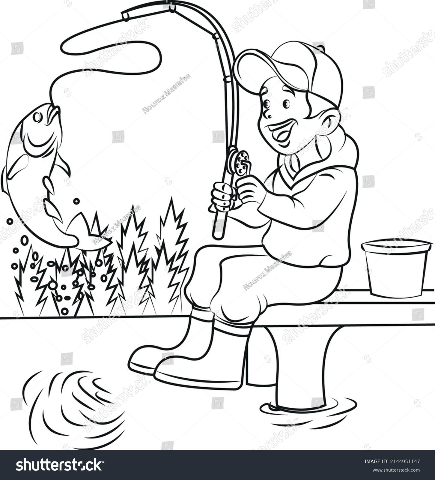 Kids fishing colouring book photos images and pictures
