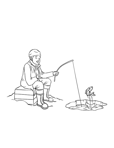 Premium vector ice fishing isolated coloring page for kids