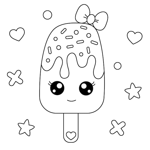 Premium vector sweet ice cream coloring page kawaii icecream vector illustration cartoon popsicle black white