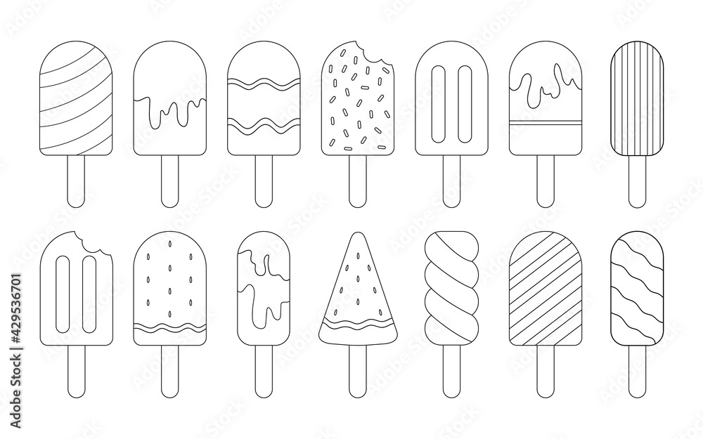 Set of ice cream coloring pages on isolated white background illustration coloring book for adults and children illustration