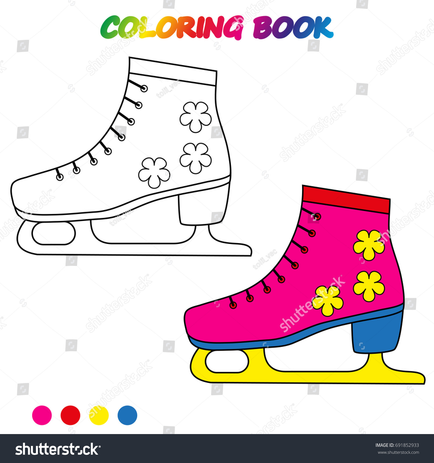 Ice skates coloring page worksheet game stock vector royalty free