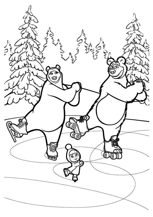 Masha and the bear ice skating with bear and his girlfriend coloring pages color luna bear coloring pages coloring pages kids coloring books