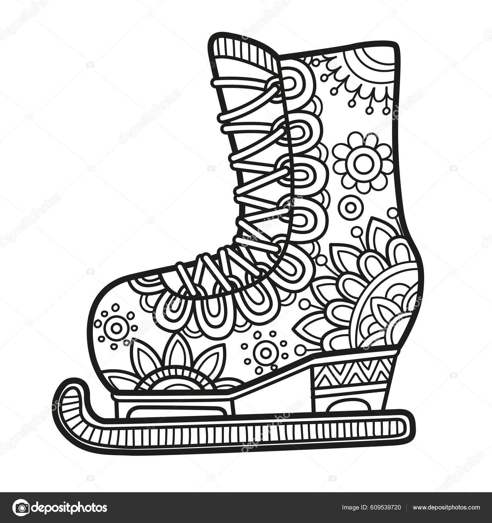 Vector coloring book page adult black white ice skates mandala stock vector by natasha