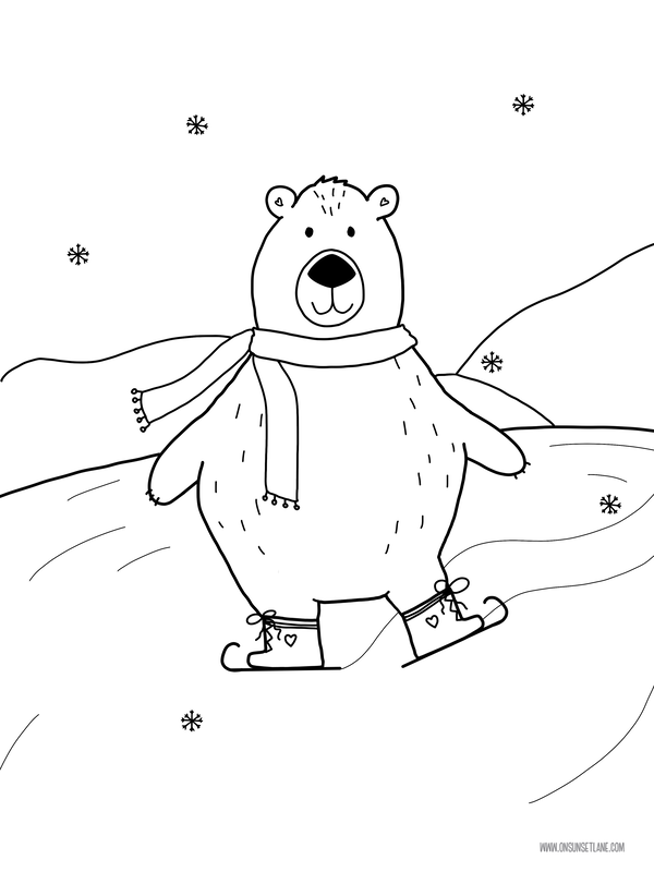 Bear ice skating coloring page