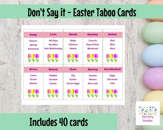 Easter game spring game printable taboo cards game for adults teens kids easter themed ice breaker game classroom game girls night by pams party printables catch my party