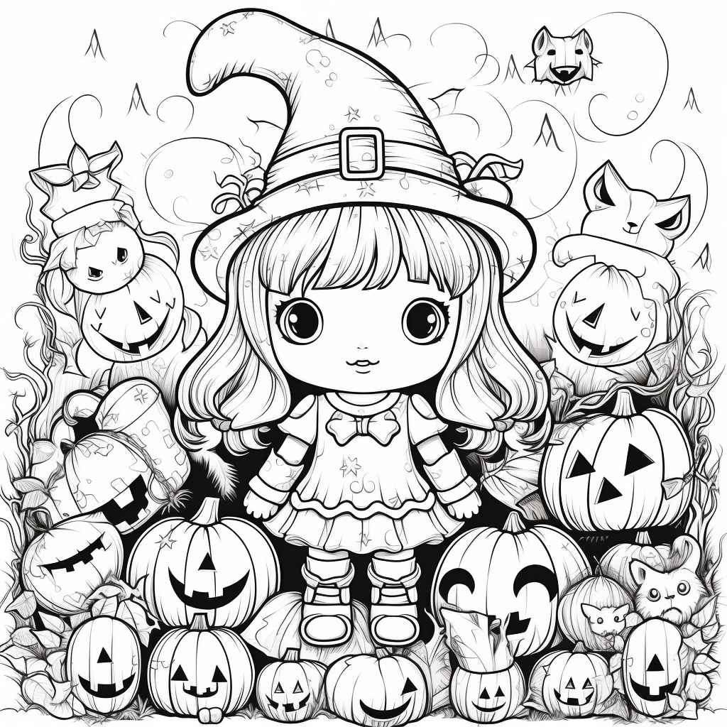 Midjourney prompt cute halloween coloring book