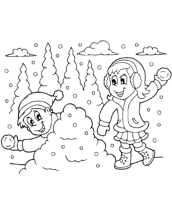 A snowball fight coloring sheet to print