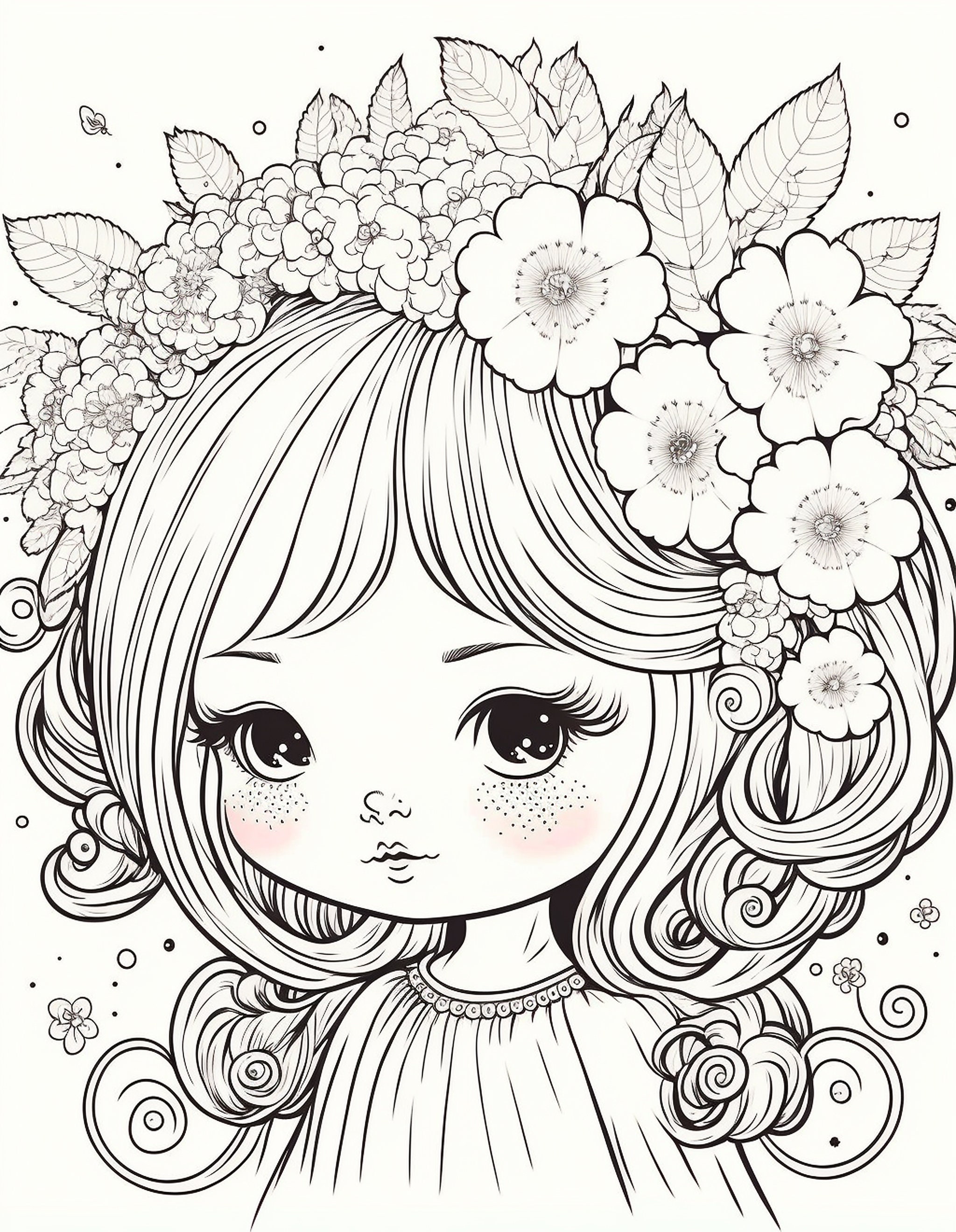 Beautiful girls with flowers coloring pages girl printable book digital download not a physical product
