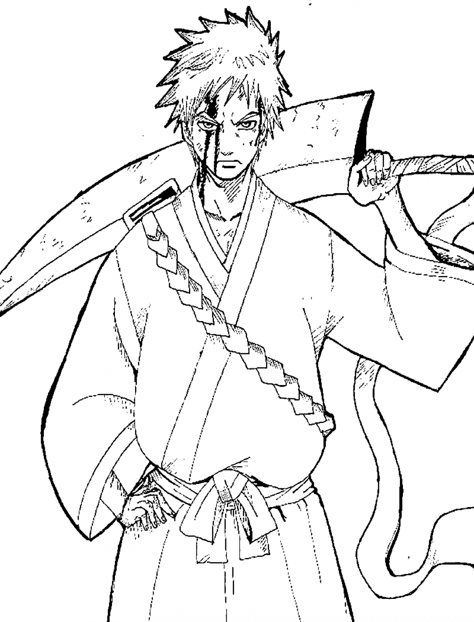 Ichigo kurosaki holding sword coloring pages