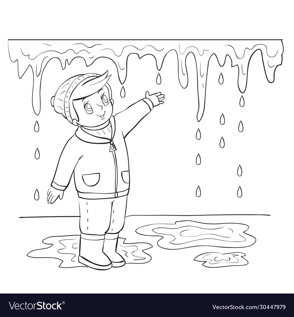 Spring boy tries to reach icicle that melts vector image