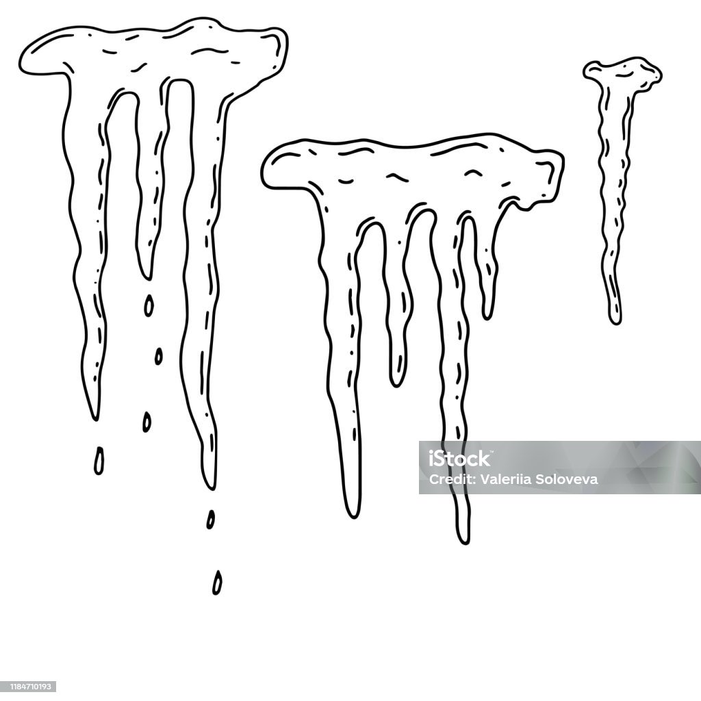 Set of icicles of different sizes winter elements for seasonal design black and white hand drawn graphics trace in vector stock illustration