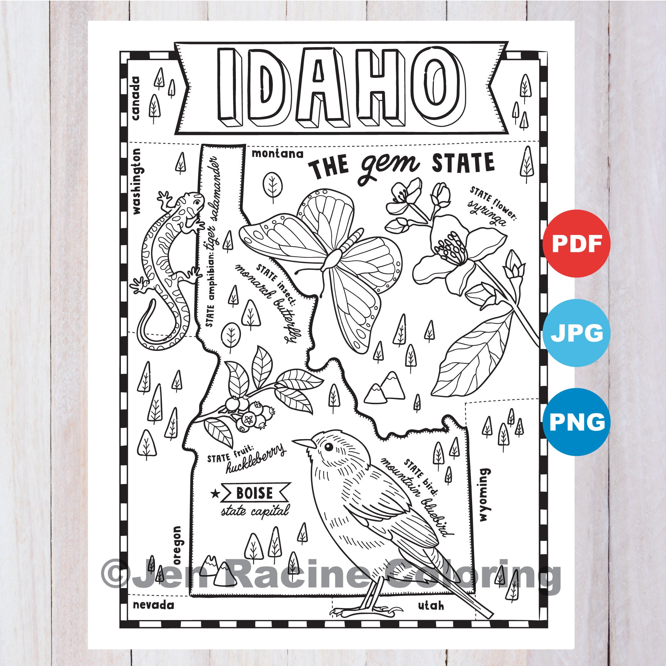 Idaho coloring page united states state map wildlife state