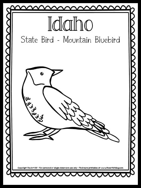 Idaho state bird coloring page mountain bluebird free printable â the art kit