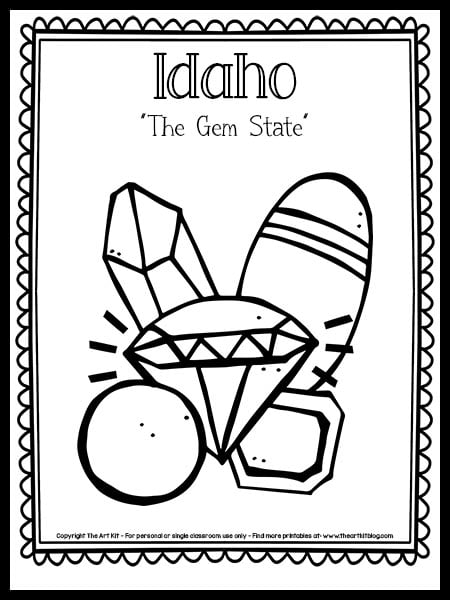 Idaho âthe gem stateâ coloring page free printable â the art kit