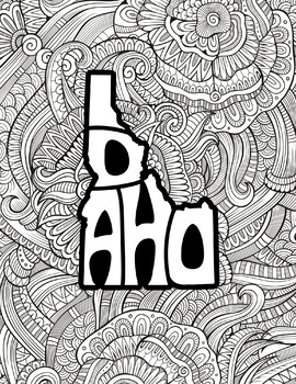 Idaho coloring pages state name shape floral mandala by fresh hobby